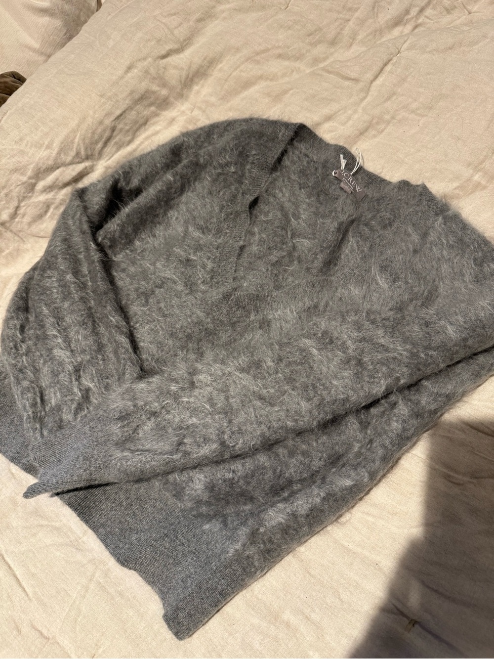 J. Crew Heather Gray Fuzzy Crewneck Sweater cashmere medium